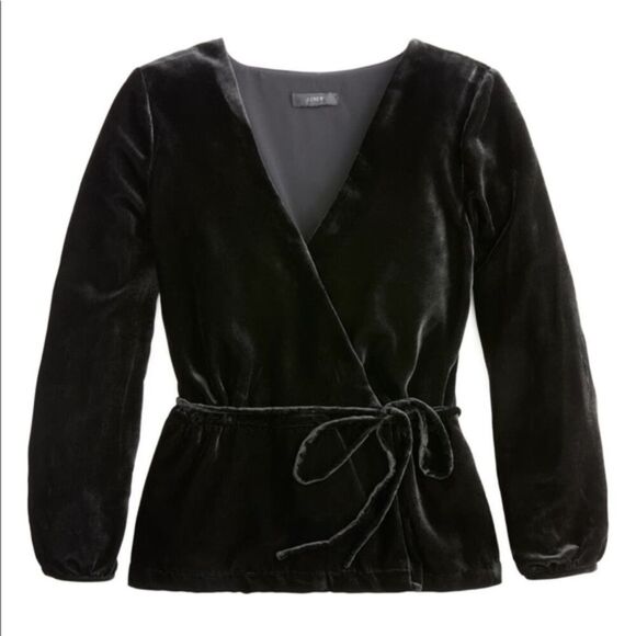 Black J. Crew Velvet Faux Wrap V-Neck Long Sleeve Top (NWT) - Picture 5 of 5